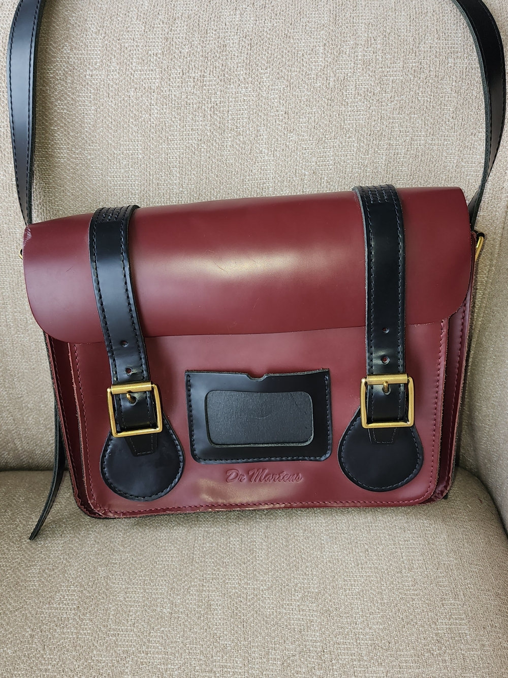 Dr. Martens Burgundy and Black Leather Satchel